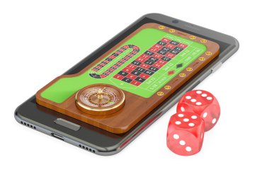Kumarhane, oyun online kavram smartphone ekranında, 3d render