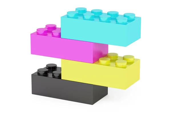 Blocos de construção de brinquedos cmyk de plástico, renderização 3D — Fotografia de Stock