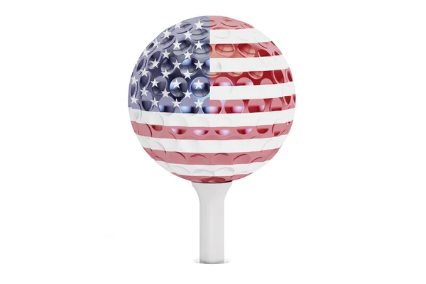 Golf ball on a tee with flag of USA, 3D rendering — Stock Photo, Image