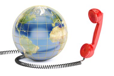 Küresel iletişim kavramı, dünya cep telefonu ile. 3D render