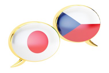 Konuşma balonları, Çek-Japonca Çeviri kavramı. 3D render