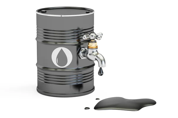 Oil concept, oil barrel and tap. 3D rendering — Stock Photo, Image