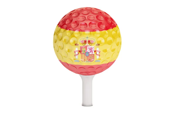 Bola de golfe em um T com bandeira da Espanha, renderização 3D — Fotografia de Stock