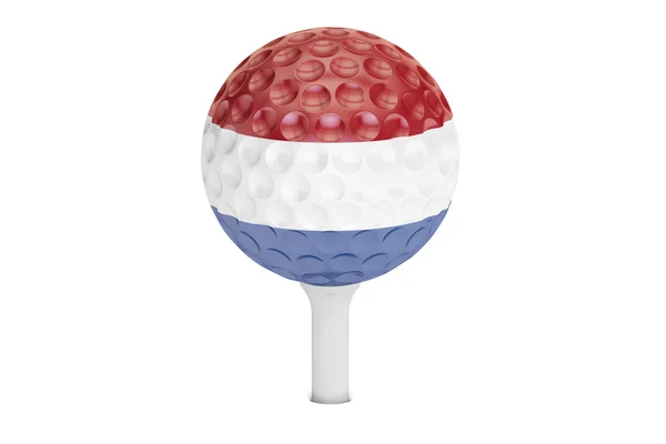 Golf ball on a tee with flag of Netherlands, 3D rendering — Stock Photo, Image