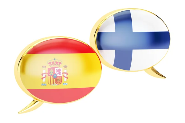 Burbujas del habla, concepto de traducción finlandés-español. Renderina 3D — Foto de Stock