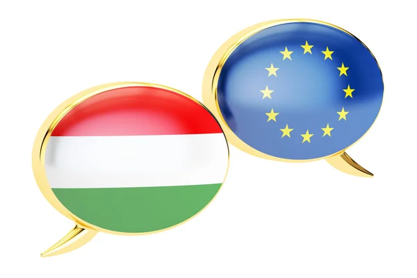 Bulles de discours, concept de conversation UE-Hongrie. rendu 3D — Photo
