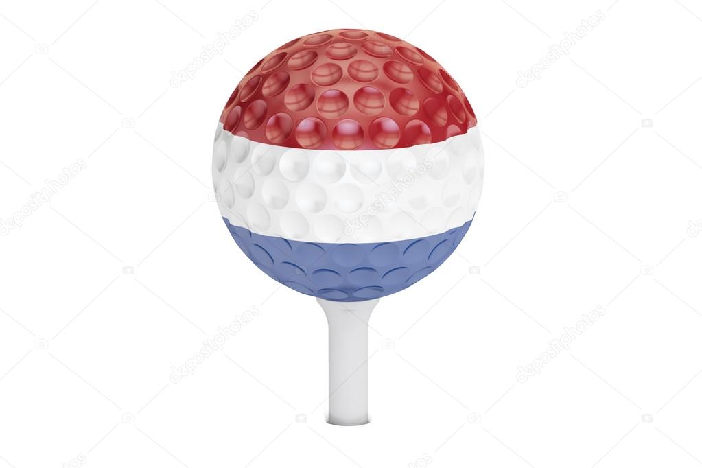 golf ball on a tee with flag of Netherlands, 3D rendering