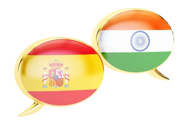 Konuşma balonları, Hint-İspanyolca çeviri kavramı. 3D render