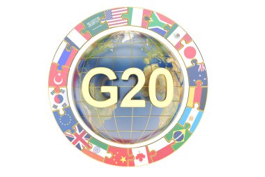 Summit G20 concept with globe, 3D rendering clipart