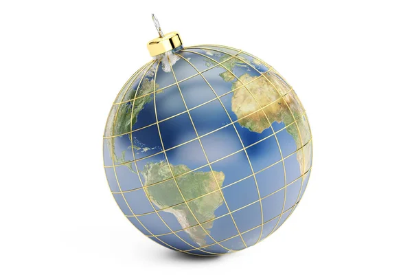 Earth Christmas Ball, 3D rendering — Stock Photo, Image