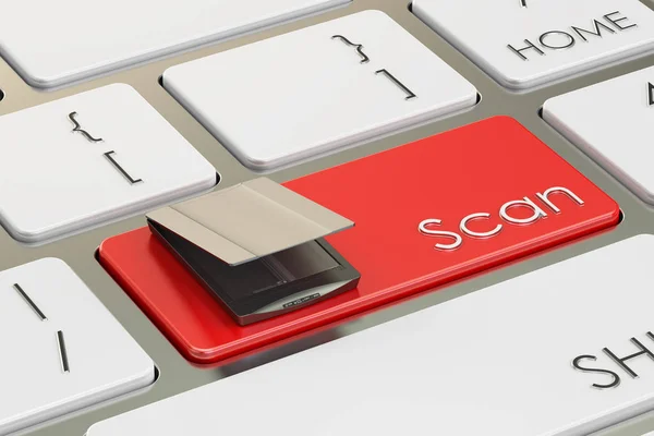 Scan red key on keyboard. 3D rendering — Stock Photo, Image