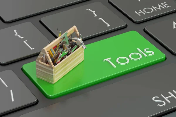 Strumenti tasto verde sulla tastiera. Rendering 3D — Foto Stock
