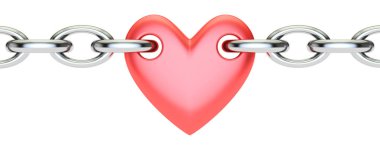 Kırmızı kalp bağlı zinciri, 3d render