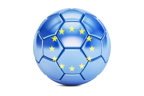 Pallone da calcio con bandiera dell'UE, rendering 3D — Foto Stock