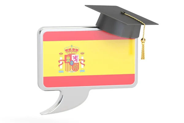 Pratbubbla med spansk flagg, lärande koncept. 3D-rendering — Stockfoto