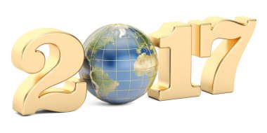 Mutlu yeni yıl 2017 dünya kavramı, 3d render ile