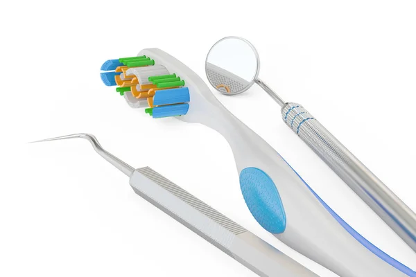 Toothbrush and dental tools, 3D rendering — Stock Photo, Image