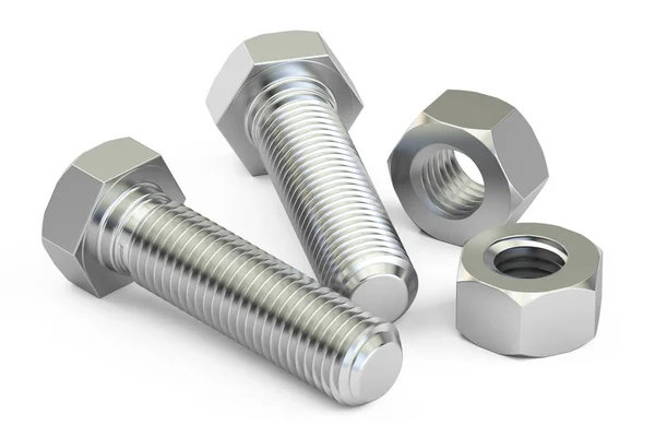 Bolts with nuts closeup, 3D rendering — Stock Photo, Image