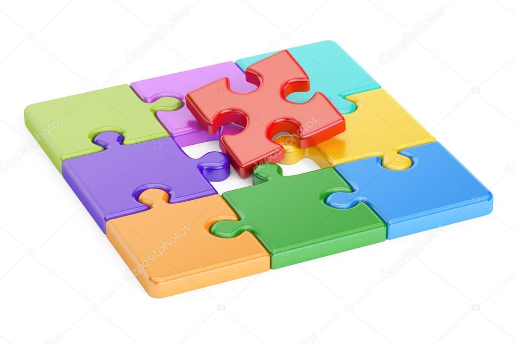 colored jigsaw puzzle, 3D rendering