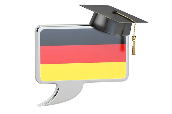 Burbuja de habla con bandera alemana, concepto de aprendizaje. Renderizado 3D —  Fotos de Stock