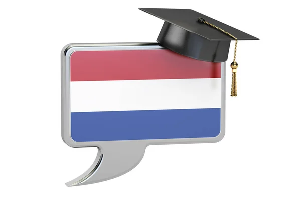 Bolha de fala com bandeira da Holanda, conceito de aprendizagem. Renderização 3D — Fotografia de Stock