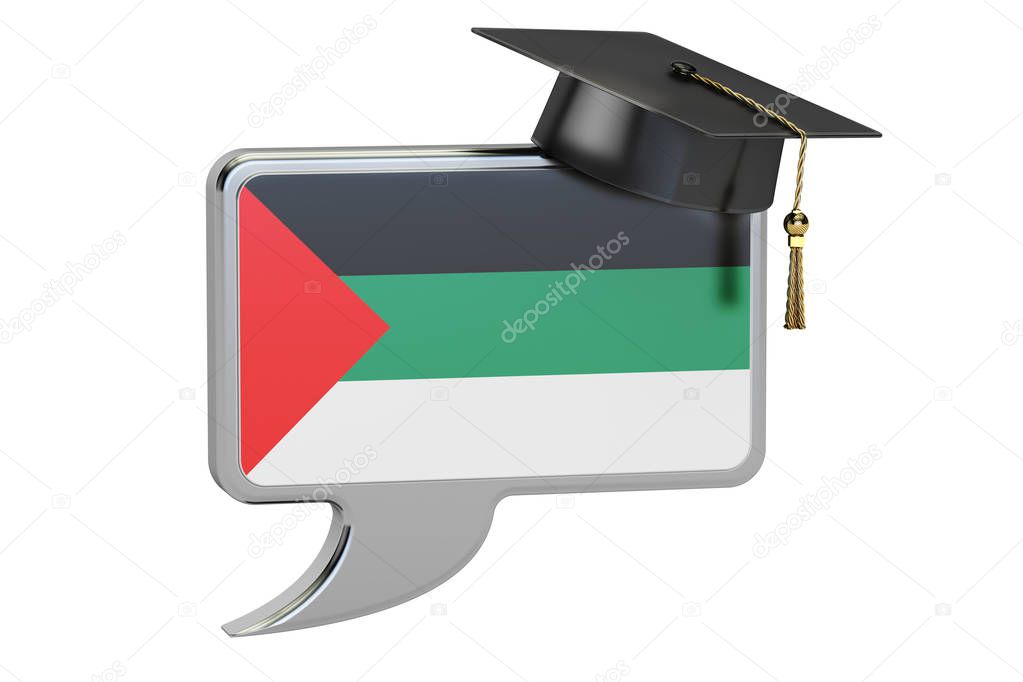 Speech bubble with Arab flag, learning concept. 3D rendering