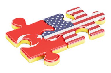 Türkiye ve ABD bayrakları, ilişki kavramı bulmacalar. 3D renderin