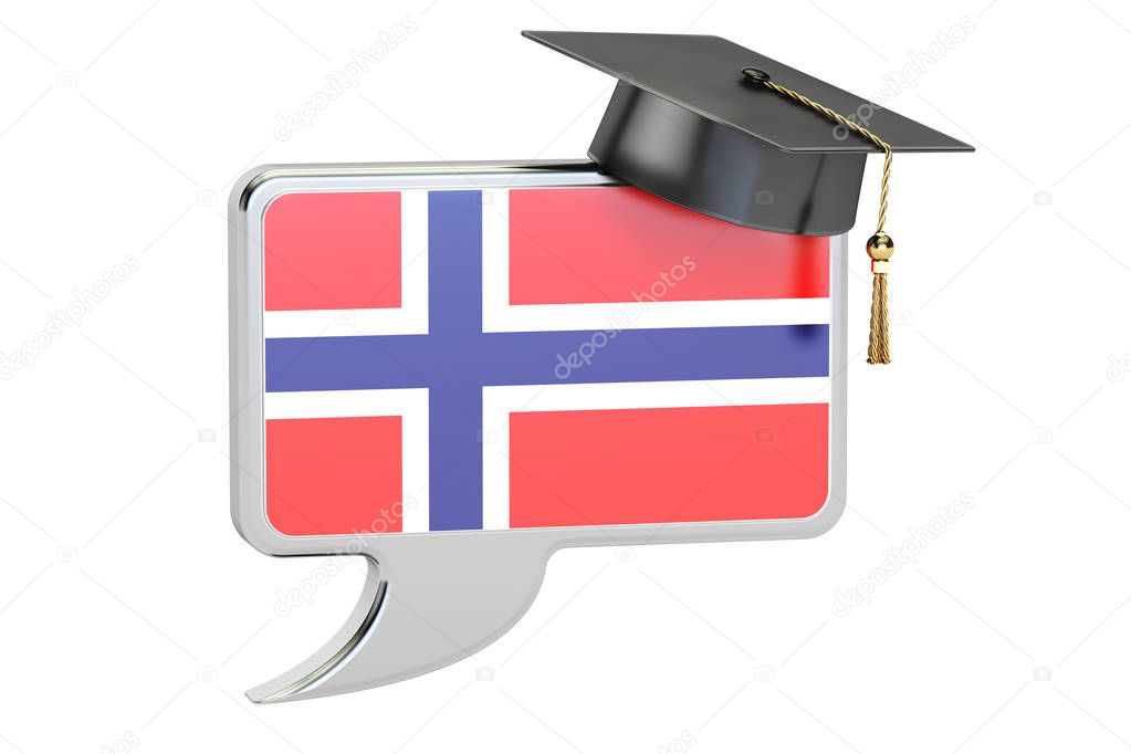 Speech bubble with Norwegian flag, learning concept. 3D renderin