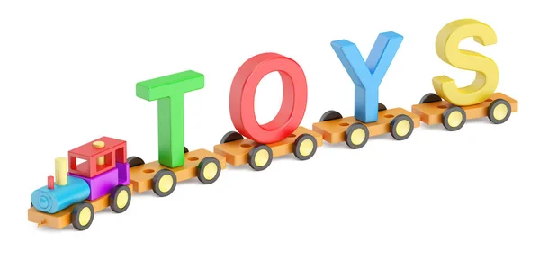 木制玩具火车。玩具的概念，3d 渲染 — 图库照片
