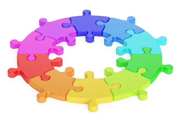 Obchodní koncept logotyp. Vícebarevné kruh puzzle, 3d vykreslení — Stock fotografie
