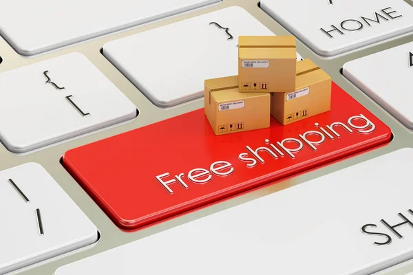 Free Shipping concept on red keyboard button, 3D rendering — Stock Photo, Image