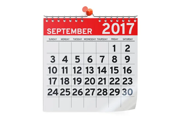 September 2017 kalender, 3D-rendering — Stockfoto