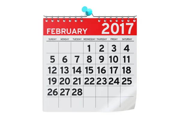 Calendário de fevereiro de 2017, renderização 3D — Fotografia de Stock