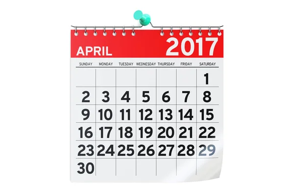 Kalendarz kwiecień 2017, renderowania 3d — Zdjęcie stockowe
