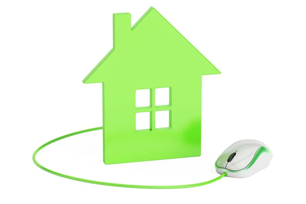 Mouse del computer collegato a casa, casa di controllo o immobiliare c — Foto Stock