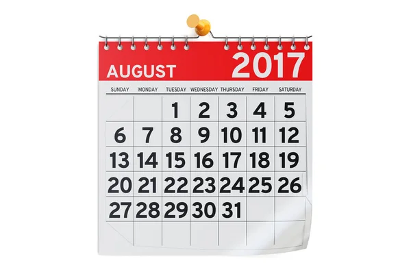 Agosto 2017 calendário, renderização 3D — Fotografia de Stock