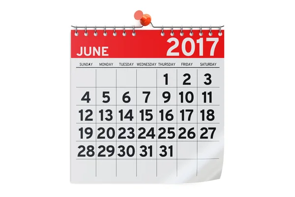 Июнь 2017 календарь, 3D рендеринг — стоковое фото