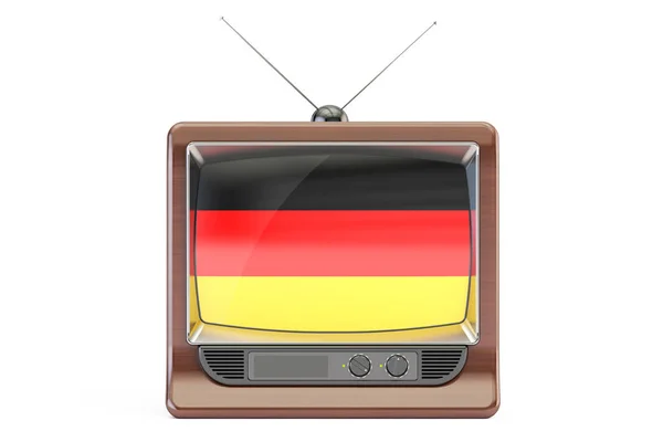 Παλιά τηλεόραση με τη σημαία της Γερμανίας. Έννοια της γερμανικής τηλεόρασης, 3d rende — Φωτογραφία Αρχείου