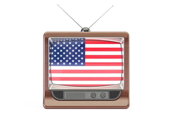 Oude tv met de vlag van de Verenigde Staten. Amerikaanse televisie concept, 3D-renderi — Stockfoto