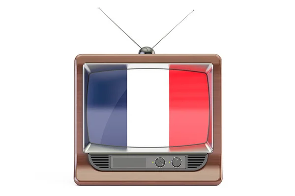 Viejo televisor con bandera de Francia. Concepto de televisión francesa, 3D render — Foto de Stock