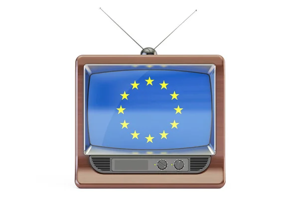TV com bandeira da UE. Conceito de televisão europeia, renderin 3D — Fotografia de Stock