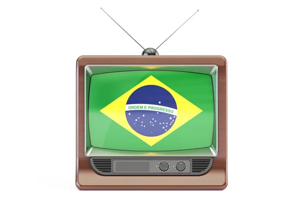 Conjunto de TV com bandeira do Brasil. Conceito de televisão brasileira, 3D ren — Fotografia de Stock