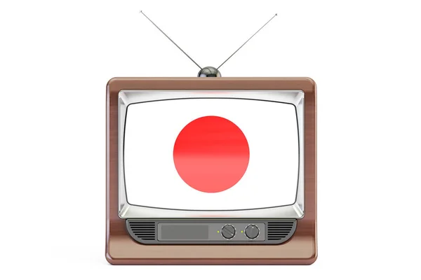 昔のテレビは、日本のフラグと設定します。テレビの概念、3 d レンダリング — ストック写真