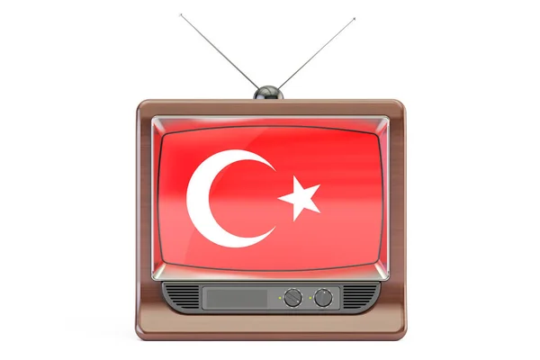TV diatur dengan bendera Turki. Konsep Televisi Turki, rende 3D — Stok Foto