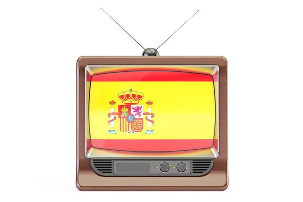 Fernseher mit spanischer Flagge. spanisches Fernsehkonzept, 3D-Darstellung — Stockfoto