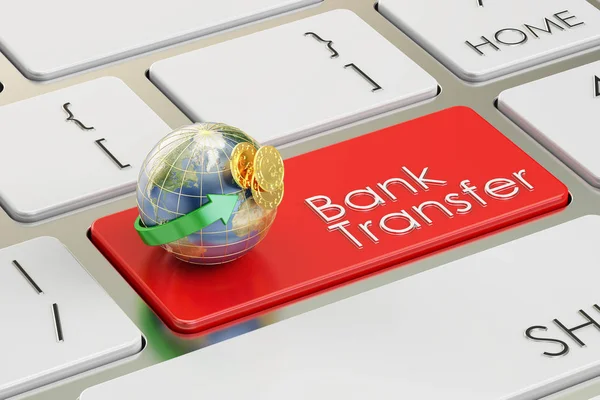 Bank transfer concept on red keyboard button, 3D rendering — Stock Photo, Image