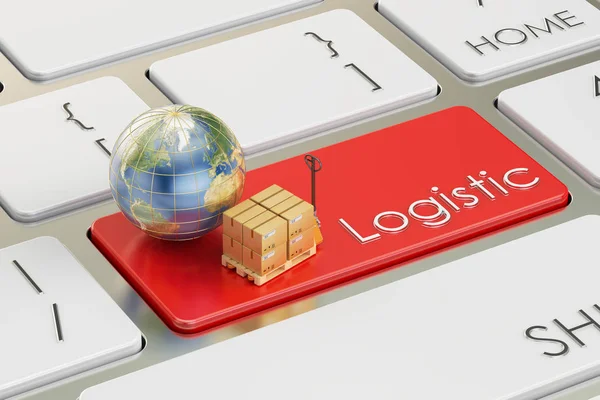 Logistic concept on red keyboard button, 3D rendering