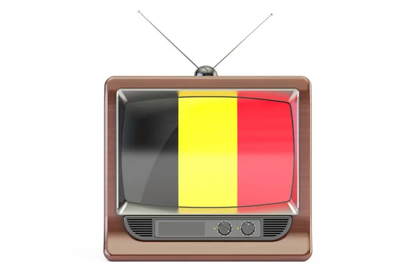 Gammal tv med belgisk flagg. Belgisk TV koncept, 3d ren — Stockfoto