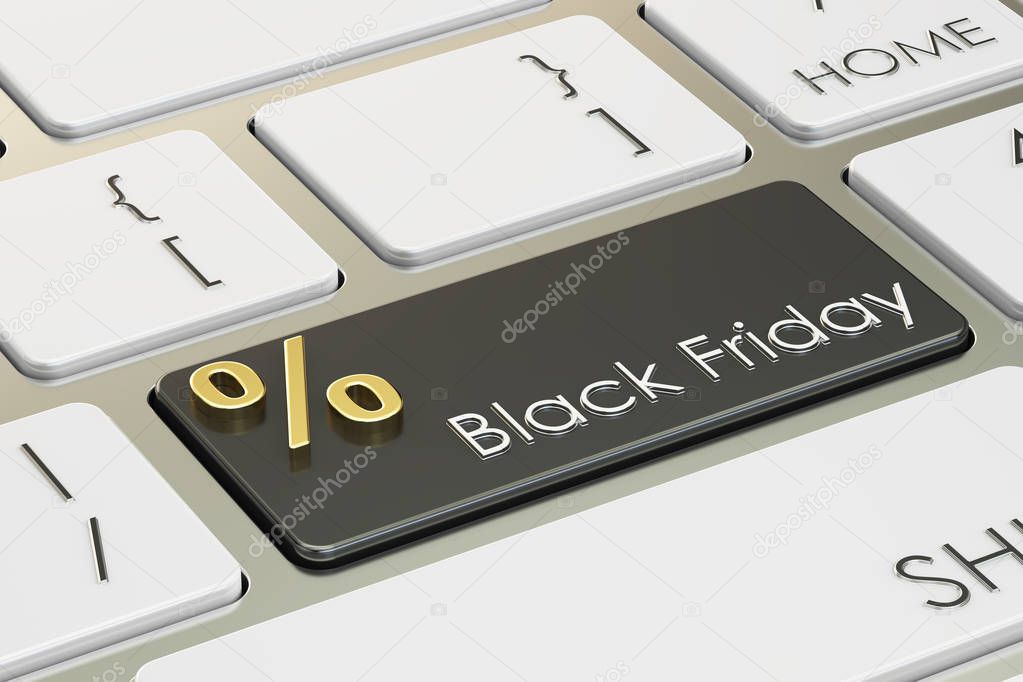 Black Friday concept on the keyboard, 3D rendering