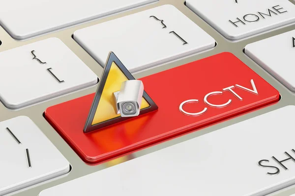Concepto de CCTV en botón de teclado rojo, renderizado 3D —  Fotos de Stock